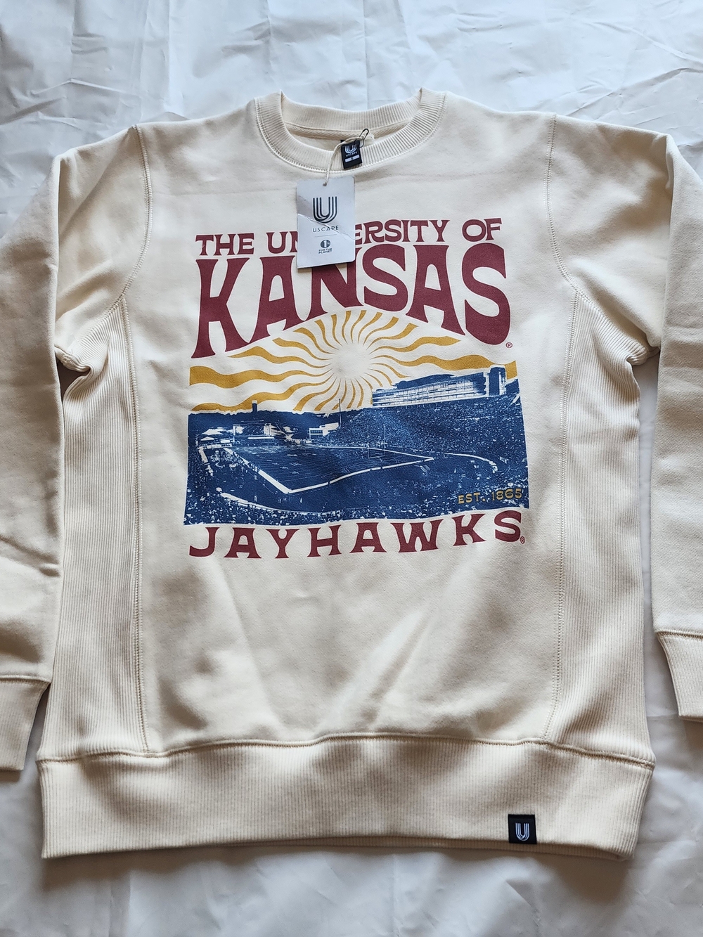 University of Kansas Jayhawks Cream Graphic Sweatshirt Men's Size Small New